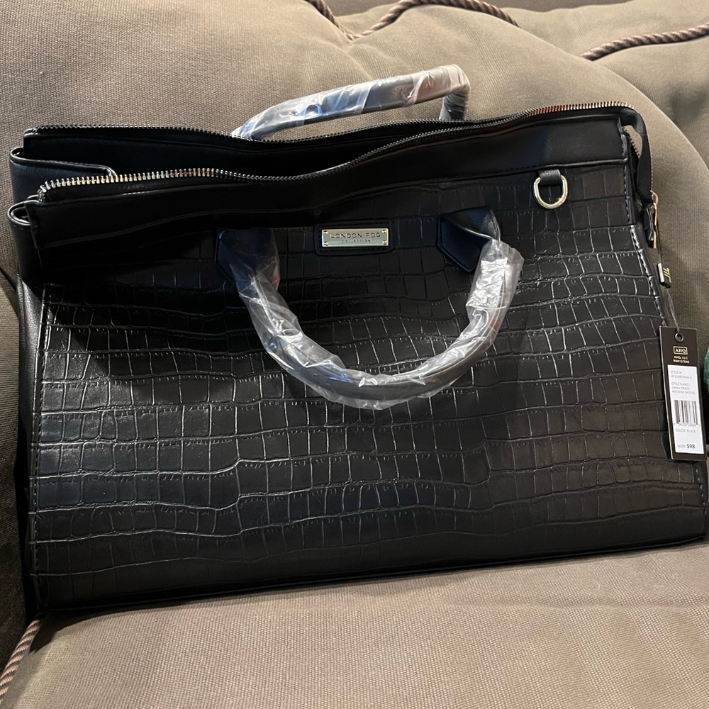 LONDON FOG ZINNIA CROCO WEEKEND SATCHEL NWT